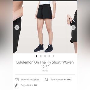 🍋Women’s Lululemon On the Fly Shorts 2.5” size 8 black🍋unlined